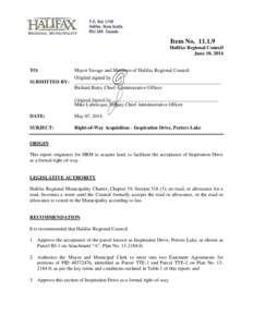 Right-of-Way Acquisition – Inspiration Drive, Porters Lake - June[removed]Regional Council - HRM