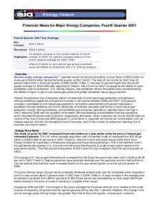 Financial News for Major Energy Companies, Fourth Quarter[removed]Fourth Quarter 2007 Key Findings Net Income