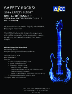 Safety Rocks! 2014 Safety Summit Hosted by Region 7 Wednesday, July 16- THursday, July 17 CLeveland, Oh