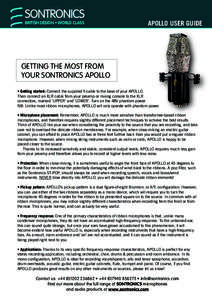 BRITISH DESIGN • WORLD CLASS  APOLLO USER GUIDE GETTING THE MOST FROM YOUR SONTRONICS APOLLO