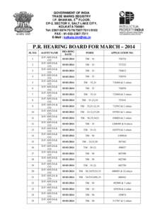 GOVERNMENT OF INDIA TRADE MARKS REGISTRY I.P. BHAWAN, 5TH FLOOR, CP-2, SECTOR V, SALT LAKE CITY, KOLKATA[removed]Tel: [removed][removed]