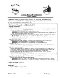 Table Rocks Curriculum Wildlife and Fire Objective: Students will identify animals present in the Table Rocks’ ecosystem and how each responds to wildfire. Students will play a guessing game to learn how various animal