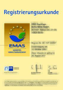 Registrierungsurkunde DBM Druckhaus Berlin Mitte GmbH Wilhelm-Kabus-StrBerlin