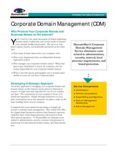 Elevating Your Internet ExperienceΤΜ  Corporate Domain Management (CDM) Who Protects Your Corporate Brands and Business Names on the Internet?