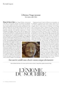Esthétique  À Reims, l’Ange rayonne Texte et photo, Agnès Villette  Dans le face à face avec l’ange de Reims, renversement
