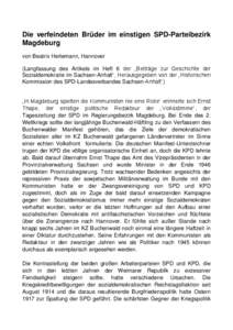 Die verfeindeten Brüder im einstigen SPD-Parteibezirk Magdeburg von Beatrix Herlemann, Hannover