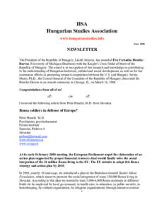 HSA Hungarian Studies Association www.hungarianstudies.info June[removed]NEWSLETTER