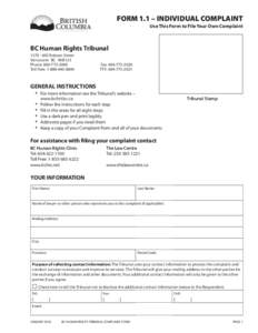 BC Human Rights Tribunal - file your own complaint - print version