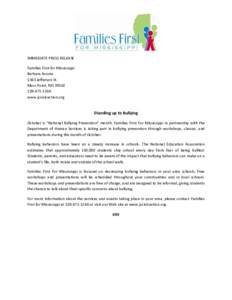 IMMEDIATE PRESS RELEASE Families First for Mississippi Barbara Acosta 5343 Jefferson St. Moss Point, MS[removed]1266