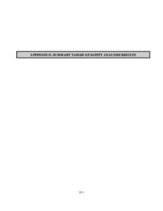 APPENDIX D, SUMMARY TABLES OF SAFETY ANALYSIS RESULTS  D-1 This page is left intentionally blank.