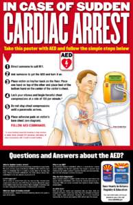 Direct someone to call 911. Ask someone to get the AED and turn it on. Place victim on his/her back on the floor. Place one hand on top of the other and place heel of the bottom hand on the center of the victim’s chest
