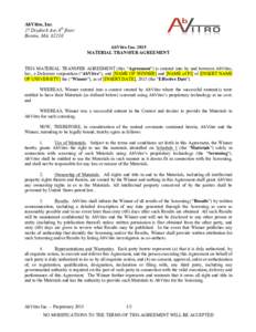 AbVitro, Inc. 27 Drydock Ave,6th floor Boston, MA, 02210 AbVitro IncMATERIAL TRANSFER AGREEMENT THIS MATERIAL TRANSFER AGREEMENT (this “Agreement”) is entered into by and between AbVitro,