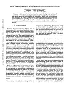 Reow Soldering of Surfa
e Mount Ele
troni
 Components in a Laboratory Christopher J. Eri
kson, Dallin S. Durfee Department of Physi
s and Astronomy arXiv:0901.0136v1 [physics.ins-det] 31 Dec 2008