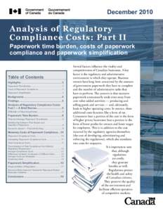 December[removed]Analysis of Regulatory Compliance Costs: Part II Paperwork time burden, costs of paperwork compliance and paperwork simplification