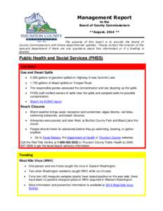 Management Report to the Board of County Commissioners **August, 2014 ** The purpose of this report is to provide the Board of County Commissioners with timely departmental updates. Please contact the Director of the