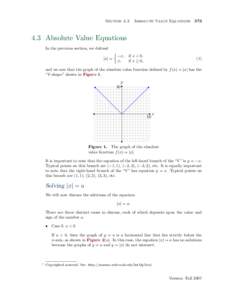Section 4.3  Absolute Value Equations[removed]Absolute Value Equations In the previous section, we defined