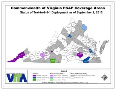 Commonwealth of Virginia PSAP Coverage Areas Status of Text-toDeployment as of September 1, 2015 Frederick Winchester