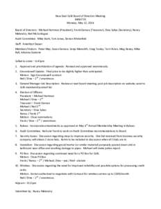 New Deal Café Board of Directors Meeting MINUTES Monday, May 12, 2014 Board of Directors: Michael Hartman (President), Frank Gervasi (Treasurer), Dina Sykes (Secretary), Nancy Melandry, Neil McConlogue Audit Committee: 