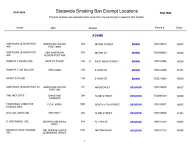 Statewide Smoking Ban Exempt Locations[removed]Rept 3B20