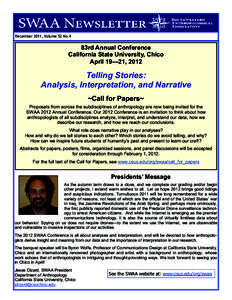 December 2011, Volume 52 No.4  83rd Annual Conference California State University, Chico April 19—21, 2012