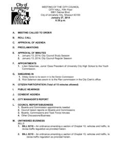 MEETING OF THE CITY COUNCIL CITY HALL, Fifth Floor 6801 Delmar Blvd. City of University City, Missouri[removed]January 27, 2014 6:30 p.m.