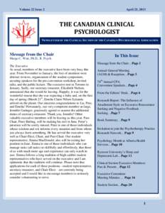Volume 22 Issue 2  April 25, 2013 THE CANADIAN CLINICAL PSYCHOLOGIST