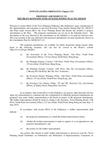 TOWN PLANNING ORDINANCE (Chapter 131) PROPOSED AMENDMENTS TO THE DRAFT KOWLOON TONG OUTLINE ZONING PLAN NO. S/K18/18 Pursuant to section 6B(8) of the Town Planning Ordinance (the Ordinance), upon consideration of the rep