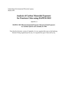 United States Environmental Protection Agency March 1998 Analysis of Carbon Monoxide Exposure for Fourteen Cities using HAPEM-MS3 Appendix A