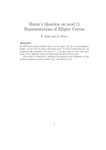 Mazur’s Question on mod 11 Representations of Elliptic Curves E. Kani and O. Rizzo