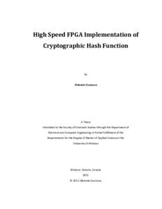 High Speed FPGA Implementation of Cryptographic Hash Function by  Olakunle Esuruoso