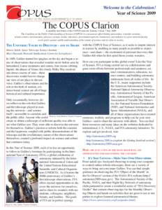 Welcome to the Celebration! Year of Science 2009 The COPUS Clarion  A monthly newsletter of the COPUS network Volume 3 Issue 7 July 2009
