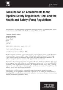 Consultation on Amendments to the Pipeline Safety Regulations 1996 and the Health and Safety (Fees) Regulations