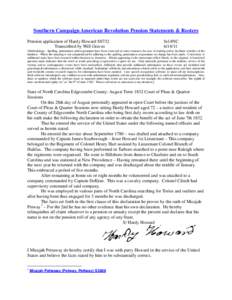 Southern Campaign American Revolution Pension Statements & Rosters Pension application of Hardy Howard S8732 Transcribed by Will Graves fn14NC[removed]