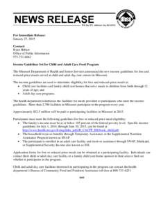 For Immediate Release: January 27, 2015 Contact: Ryan Hobart Office of Public Information