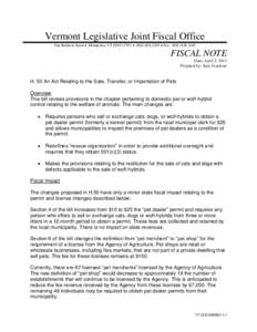 Vermont Legislative Joint Fiscal Office One Baldwin Street  Montpelier, VT[removed]  ([removed]  Fax: ([removed]FISCAL NOTE Date: April 2, 2013 Prepared by: Sara Teachout