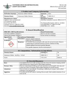 SOUTHERN IONICS INCORPORATED (SII) SAFETY DATA SHEET SDS NO. 200 Effective Date: April 30, 2015 Revision Date: