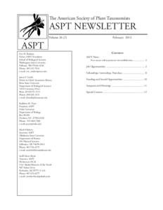 The American Society of Plant Taxonomists  ASPT NEWSLETTER Volume 26 (2)					  ASPT