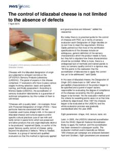 The control of Idiazabal cheese is not limited to the absence of defects