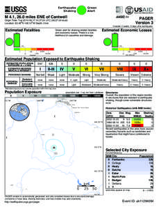 Green Alert Earthquake Shaking M 4.1, 26.0 miles ENE of Cantwell