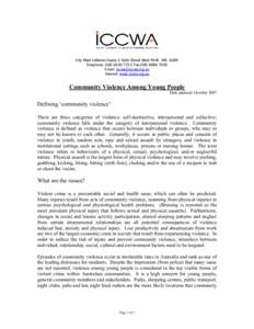 City West Lotteries House 2 Delhi Street West Perth WA 6005 Telephone: (Fax:(Email:  Internet: www.iccwa.org.au  Community Violence Among Young People