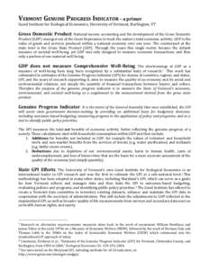 VERMONT  GENUINE  PROGRESS  INDICATOR  Ȃ  a  primer    Gund  Institute  for  Ecological  Economics,  University  of  Vermont,  Burlington,  VT      Gross  Domestic  Product   National  income  acc