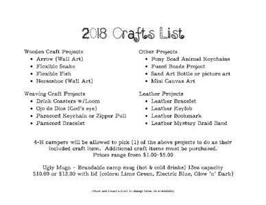 2018 Crafts List    