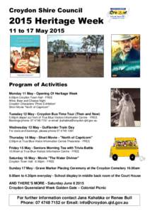 Croydon Shire Council[removed]Heritage Week 11 to 17 May[removed]Program of Activities