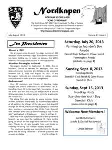 Nordkapen NORDKAP LODGESONS OF NORWAY The North Cape 71º 10’21” North Latitude The Top of Europe A Congenial Society of Sons, Daughters and Friends of Norway Organized 10August1929 - The First Lodge in Michig