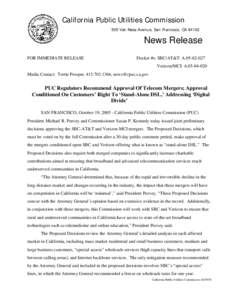 California Public Utilities Commission 505 Van Ness Avenue, San Francisco, CA[removed]News Release FOR IMMEDIATE RELEASE