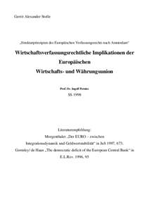 Gerrit Alexander Stolle  „Strukturprinzipien des Europäischen Verfassungsrechts nach Amsterdam“ Wirtschaftsverfassungsrechtliche Implikationen der Europäischen