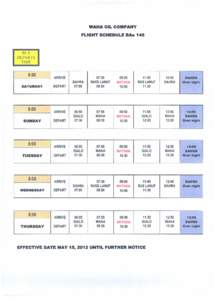 WAHA OIL COMPANY FLIGHT SCHEDULE BAe 146 BUS DEPARTS TIME