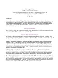 University of Florida College of Liberal Arts and Sciences Tenure and Promotion Guidelines for the College of Liberal Arts and Sciences for Award of Tenure and Promotion to Associate Professor or ProfessorApr