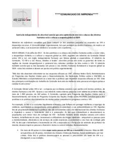 ****COMUNICADO DE IMPRENSA****  Comissão independente de alto nível conclui que uma epidemia de más leis e abusos dos direitos humanos está a sufocar a resposta global ao SIDA Relatório de referência considera que 