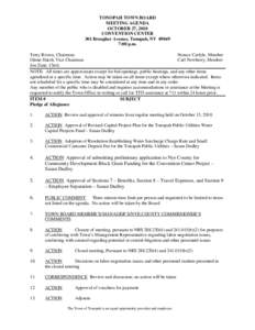 TONOPAH TOWN BOARD MEETING AGENDA OCTOBER 27, 2010 CONVENTION CENTER 301 Brougher Avenue, Tonopah, NV[removed]:00 p.m.